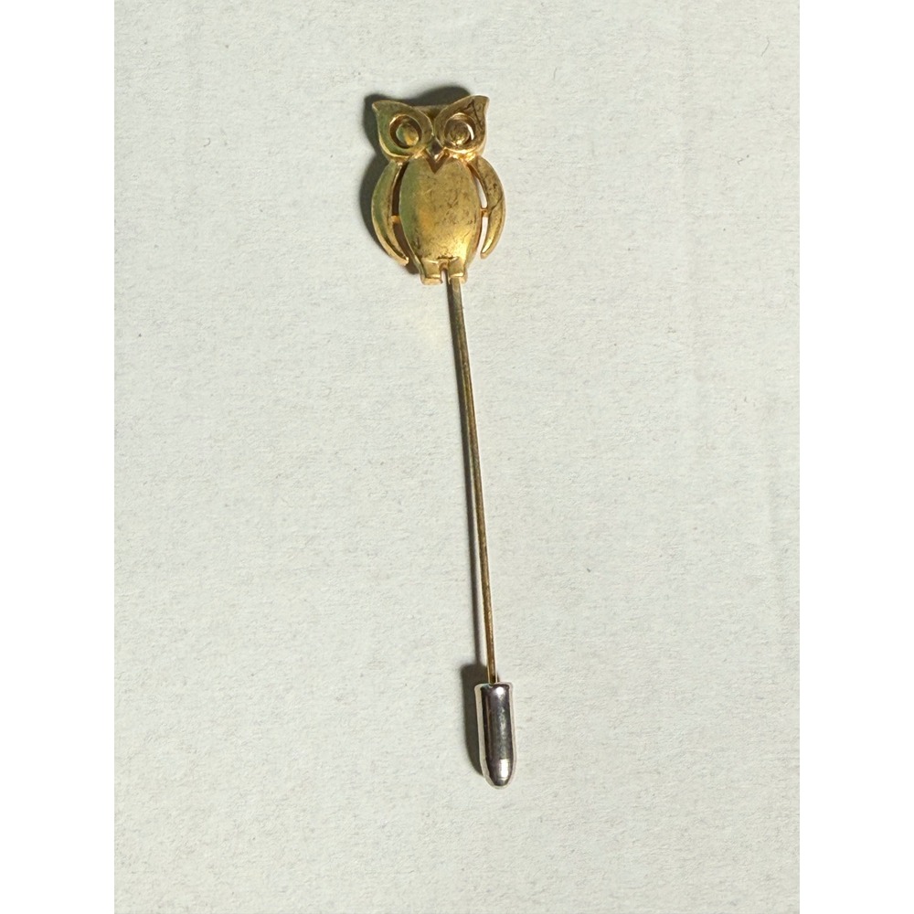 Vintage Trifari Owl Stick Pin Gold Tone Textured Bird Lapel Pin Signed Accessory
